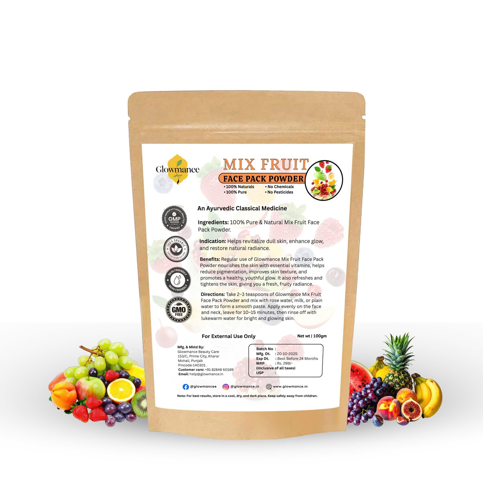 Glowmance Mix Fruit Face Pack Powder – 100 gm - Image 4