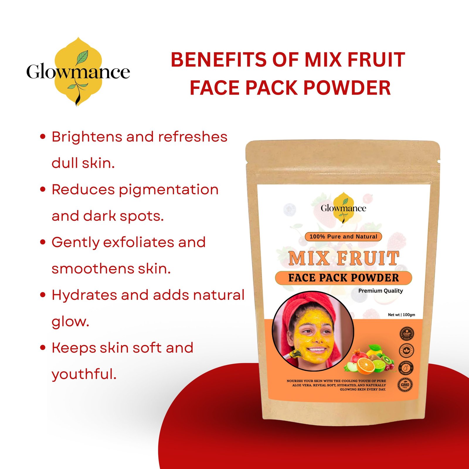 Glowmance Mix Fruit Face Pack Powder – 100 gm - Image 2
