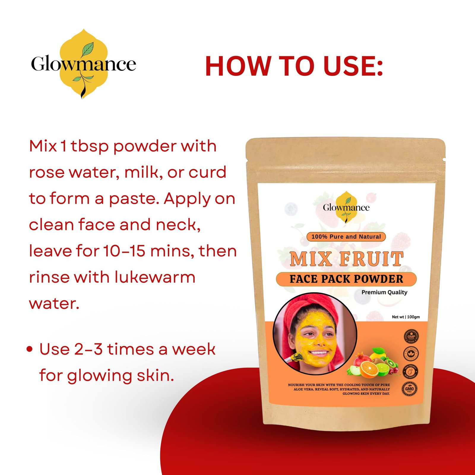 Glowmance Mix Fruit Face Pack Powder – 100 gm - Image 3